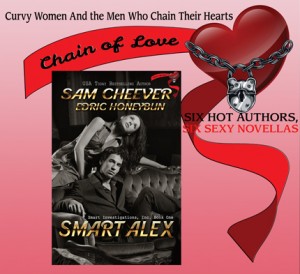 The cover of Sam Cheever's book Smart Alex is dark with a brooding mysterious couple on it. 