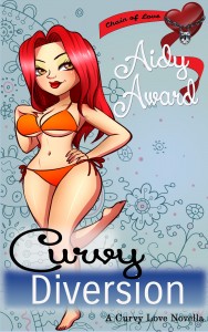 The cover of Curvy Diversion by Aidy Award has a cartoon character of a curvy redhead wearing a bikini
